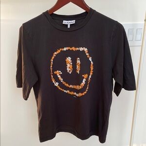 GANNI Black Smiley Face T-Shirt